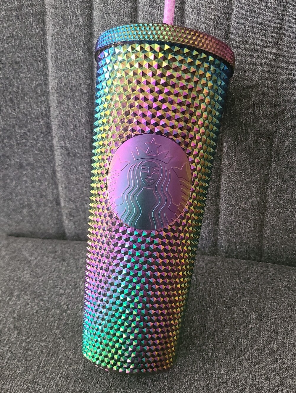 Starbucks '23 Fall Oil Slick Rainbow Black Bling Studded Cold Cup Tumbler 24oz